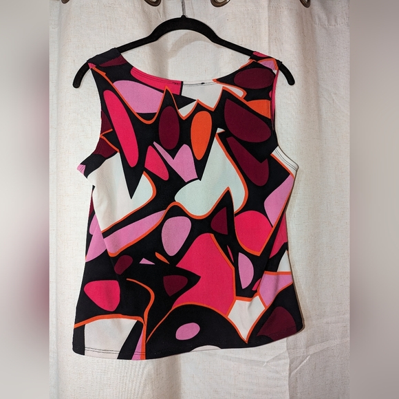 2000s Perceptions Abstract Artsy Orange Pink Y2K Blouse - Picture 3 of 3